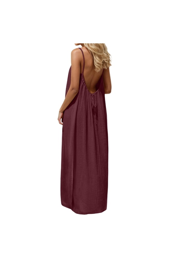 Women's Solid Color Backless Cami Dress,Solid Color Cami Dress for Women Wine XL