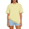 thumbnail image 1 of WULMLEO Women's Solid Color Oversized T-Shirt Burgundy Cotton Crew Neck Short Sleeve Blouse Comfortable Casual Top Summer Beach Activities Yellow 2XL, 1 of 4