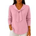 thumbnail image 1 of WULMLEO Women's Solid Color Ribbed Knit Sweaters Bow Tie Neck Long Sleeves Cozy Fashionable Fall/Winter Top Pink M, 1 of 5