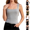 thumbnail image 1 of WULMLEO Women's Square Neck Sleeveless Double-Layer Tank Tops Basic Tight T Shirts Light Gray M, 1 of 6