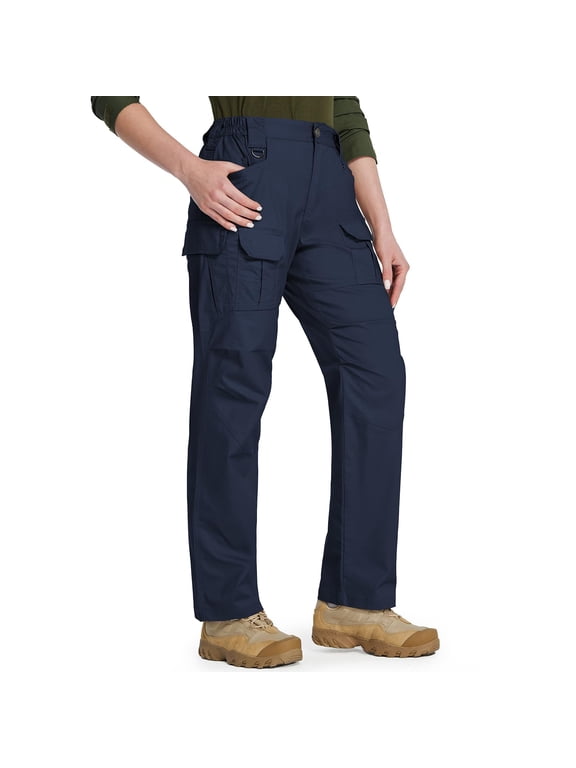 Women's Stretch Tactical Pants Water Resistant Ripstop Cargo Work Bottoms Outdoor Lightweight Hiking Tousers Navy L