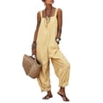 thumbnail image 1 of WULMLEO Women's Striped Loose Fit Square Neck Rompers Sleeveless Minimalist Wide Leg Jumpsuit with Pockets Summer Casual Overall Dressy 2026 Overalls Yellow XL, 1 of 4
