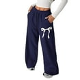 thumbnail image 1 of WULMLEO Women's Sweatpants Bow Graphic Drawstring Elastic Waist Wide Leg Pants with Pockets Navy L, 1 of 3