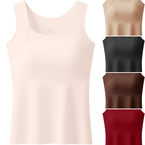 WULMLEO Women's Tank Top with Built-in Bra Seamless Shapewear Square Neck Sleeveless No Roll Hem Tanktop Light pink 4XL