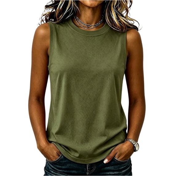 WULMLEO Women's Tank Tops Summer Basic Crewneck Tanks Sleeveless Casual Loose Fit Shirts Tees Army Green XL