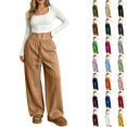 thumbnail image 1 of WULMLEO Women's Wide Leg Sweatpants with Front Seam Detail Elastic Drawstring High Waist Loose Casual Pants with Pockets Camel 2XL, 1 of 6
