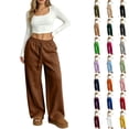 thumbnail image 1 of WULMLEO Women's Wide Leg Sweatpants with Front Seam Detail Elastic Drawstring High Waist Loose Casual Pants with Pockets Coffee 2XL, 1 of 6