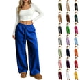 thumbnail image 1 of WULMLEO Women's Wide Leg Sweatpants with Front Seam Detail Elastic Drawstring High Waist Loose Casual Pants with Pockets Royal Blue M, 1 of 6