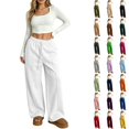 thumbnail image 1 of WULMLEO Women's Wide Leg Sweatpants with Front Seam Detail Elastic Drawstring High Waist Loose Casual Pants with Pockets White L, 1 of 6