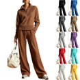 thumbnail image 1 of WULMLEO Womens 2 Piece Sets Knit Fall Quarter Zip Long Sleeve Pullover Wide Leg Palazzo Pants Tracksuit 2026 Casual Basic Suits Stretch Outfits with Pockets Brown 2XL, 1 of 6