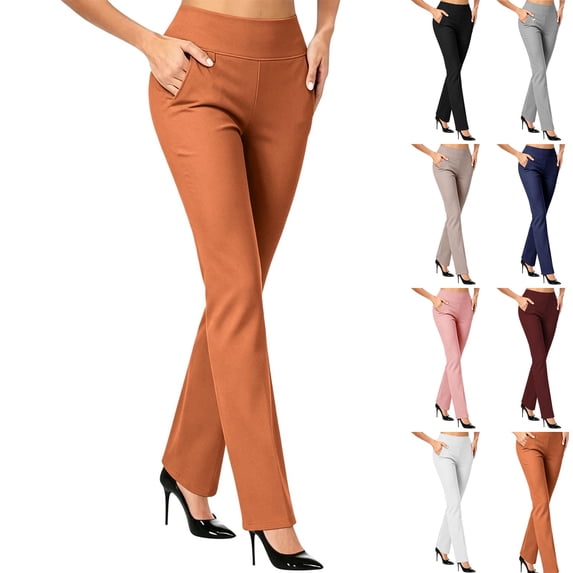 WULMLEO Womens Active Yoga Pants High Waist Soft Stretch Gym Leggings With Side Storage Pockets Orange M