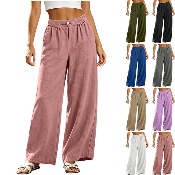 WULMLEO Womens Baggy Pants Corduroy Elastic Waisted Wide Leg Palazzo Pant Oversized Y2k Joggers Relaxed Fit Travel Sweatpants with Pockets Pink S