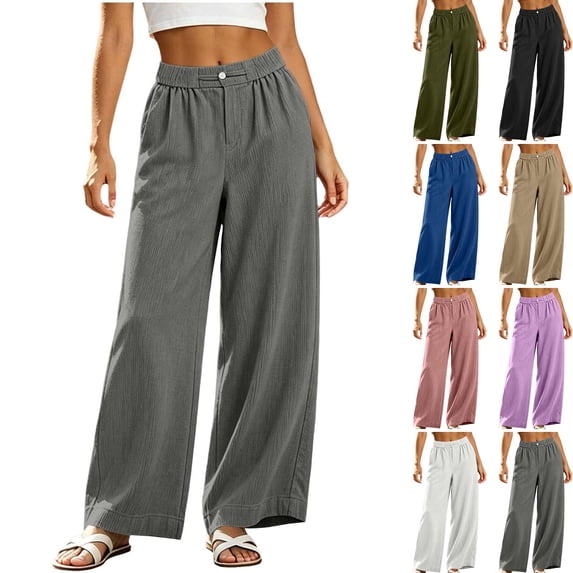 WULMLEO Womens Baggy Pants Corduroy Wide Leg Elastic Waisted Sweatpants Stretch Y2k Joggers Loose Fit Hiking Palazzo Pant with Pockets Gray L