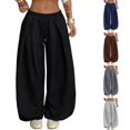 thumbnail image 1 of WULMLEO Womens Baggy Wide Leg Sweatpants Elastic High Waist Casual Loose Trousers With Pockets Black L, 1 of 8