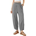 thumbnail image 1 of WULMLEO Womens Barrel Harem Linen Pants Wide Leg Pants Baggy Palazzo Drawstring Elastic Waist with Pockets Beach Gray L, 1 of 5