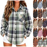 Top Fit WULMLEO Womens Button Up Loose Fit Plaid Shirt Long Sleeve Blouse Fall ...