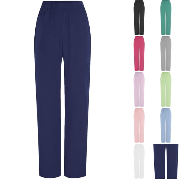 WULMLEO Womens Casual Straight Leg Ankle Pants Elastic Waist Relaxed Fit Daily Lounge Trousers Navy XL