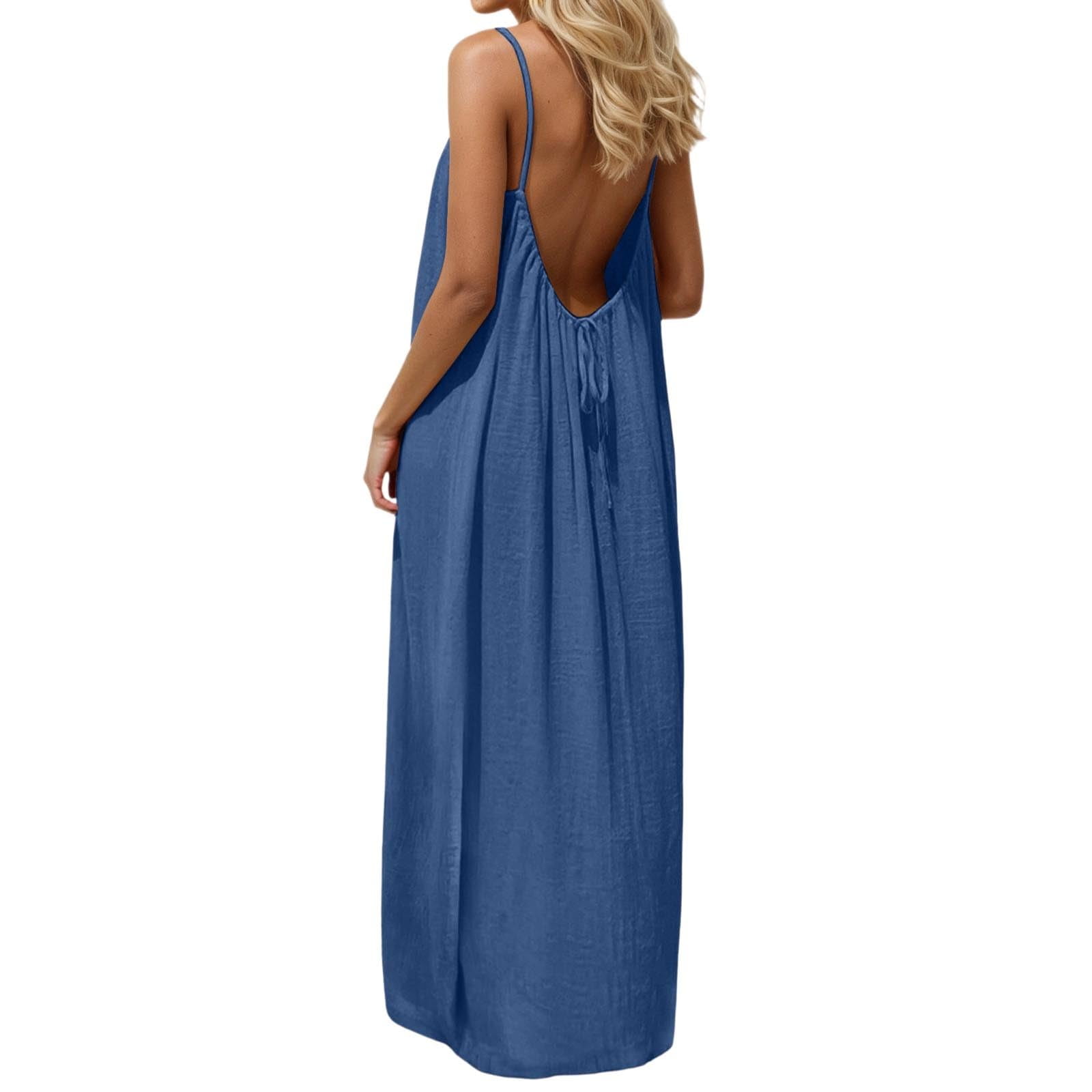 knee length dresses for ladies Isola Linen Maxi Dress Navy Blue| Bohomey