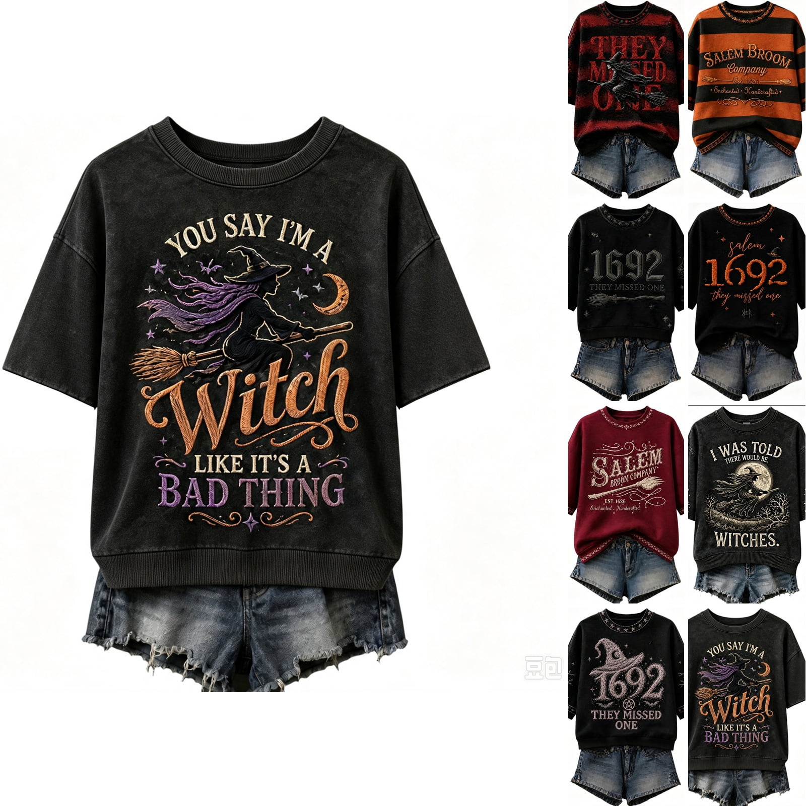 WULMLEO Womens Crew Neck Short Sleeve Halloween Tees Spooky You Say I'm ...