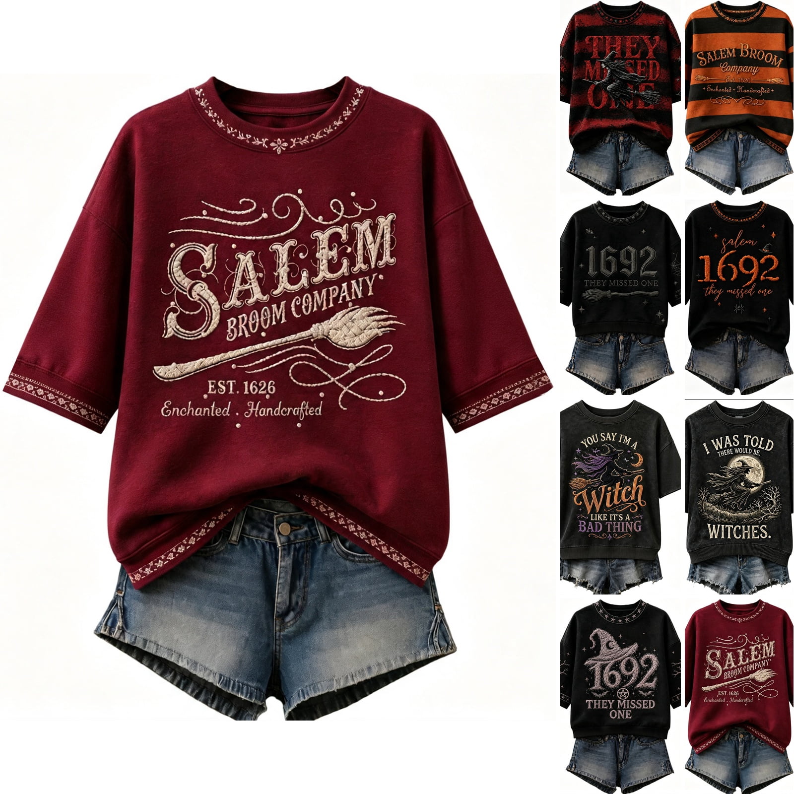 WULMLEO Womens Crew Neck Short Sleeve Halloween Tees Spooky You Say I'm ...