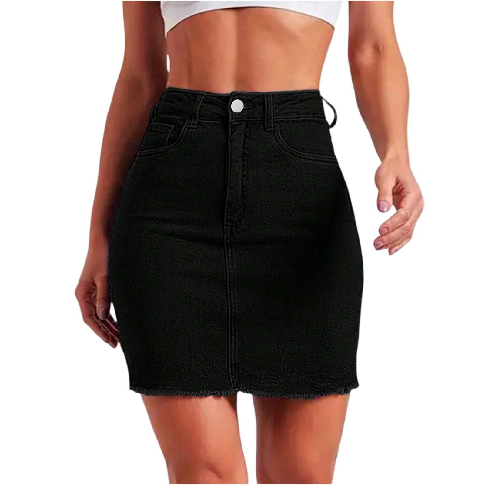WULMLEO Womens Curvy Jean Skirts Stretchy High Rise Bermuda