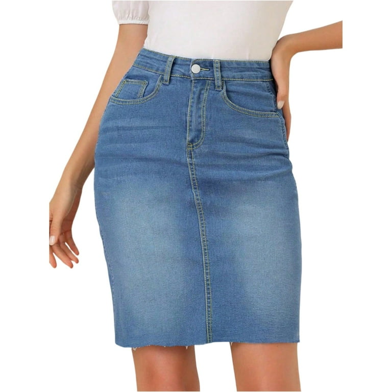 WULMLEO Womens Curvy Jean Skirts Stretchy High Rise Bermuda