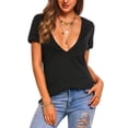 thumbnail image 1 of WULMLEO Womens Deep V-Neck T Shirts Sexy Short Sleeve Tops Summer Oversized Tee Black XL, 1 of 6