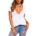thumbnail image 1 of WULMLEO Womens Deep V-Neck T Shirts Sexy Short Sleeve Tops Summer Oversized Tee White L, 1 of 6