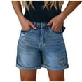 thumbnail image 1 of WULMLEO Denim Shorts for Women 5 Inch Inseam Wide Leg Mid Rise Jean Shorts Pull on Roll Up Bermuda Plus Size Half Pants Stretchy Loose Button Stretch Shorts Dark Blue XL, 1 of 1