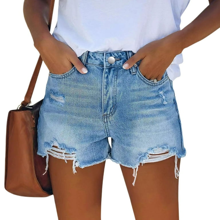 WULMLEO Womens Denim Shorts Pull on High Rise Ripped Jean Shorts