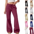 thumbnail image 1 of WULMLEO Womens Drawstring Flare Sweatpants High Waist Relaxed Fit Bell Bottom Trousers Wine M, 1 of 8