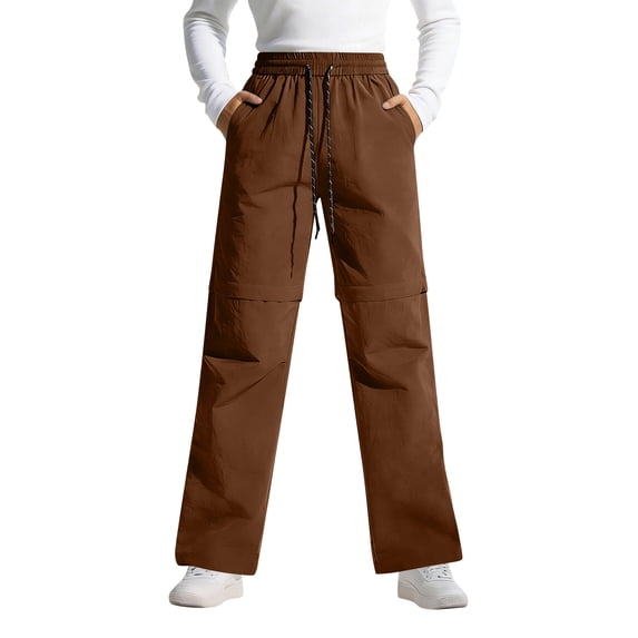 WULMLEO Womens Hiking Zip Off Pants Waterproof Convertible Drawstring Shorts Lightweight for Camping Bottoms Quick Dry Brown L