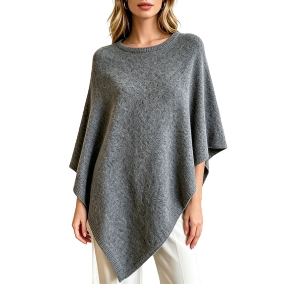 WULMLEO Womens Knitted Poncho Sweaters Solid Soft Asymmetrical Tops Pullover Warm Lightweight Shawl Wraps Cape Gray M