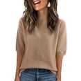 thumbnail image 1 of WULMLEO Womens Lightweight Pullover Sweater Women's Crew Neck Short Sleeve Pullover Sweaters Tops Camel L, 1 of 5