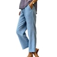 thumbnail image 1 of WULMLEO Womens Linen Pants Elastic Waist Straight Leg Petite Beach Pant Summer Lightweight Casual Lounge Trousers Light Blue M, 1 of 4