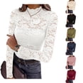 thumbnail image 1 of WULMLEO Womens Long Sleeve Sheer Lace Top Mock Neck Slim Floral Fall Pullover White S, 1 of 7