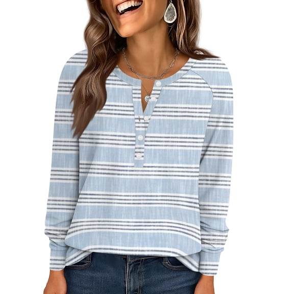 WULMLEO Womens Long Sleeve T-Shirts Fall Casual V-Neck Henley Button Down Tunic Tops Dressy Versatile Classic Loose Fit Shirts Beige 2XL