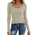 thumbnail image 1 of WULMLEO Womens Long Sleeve Tops Fall Scoop Neck Ribbed Knit Shirts Slim Fitted Casual Basic Tee T Shirt for Women 2026 Beige L, 1 of 4