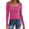 thumbnail image 1 of WULMLEO Womens Long Sleeve Tops Fall Scoop Neck Ribbed Knit Shirts Slim Fitted Casual Basic Tee T Shirt for Women 2026 Hot Pink 2XL, 1 of 4