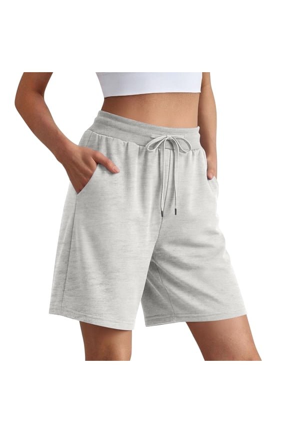 Womens Long Sweat Shorts Casual Summer Bermuda Loose Lounge Workout Athletic Shorts with Pockets Light Gray M