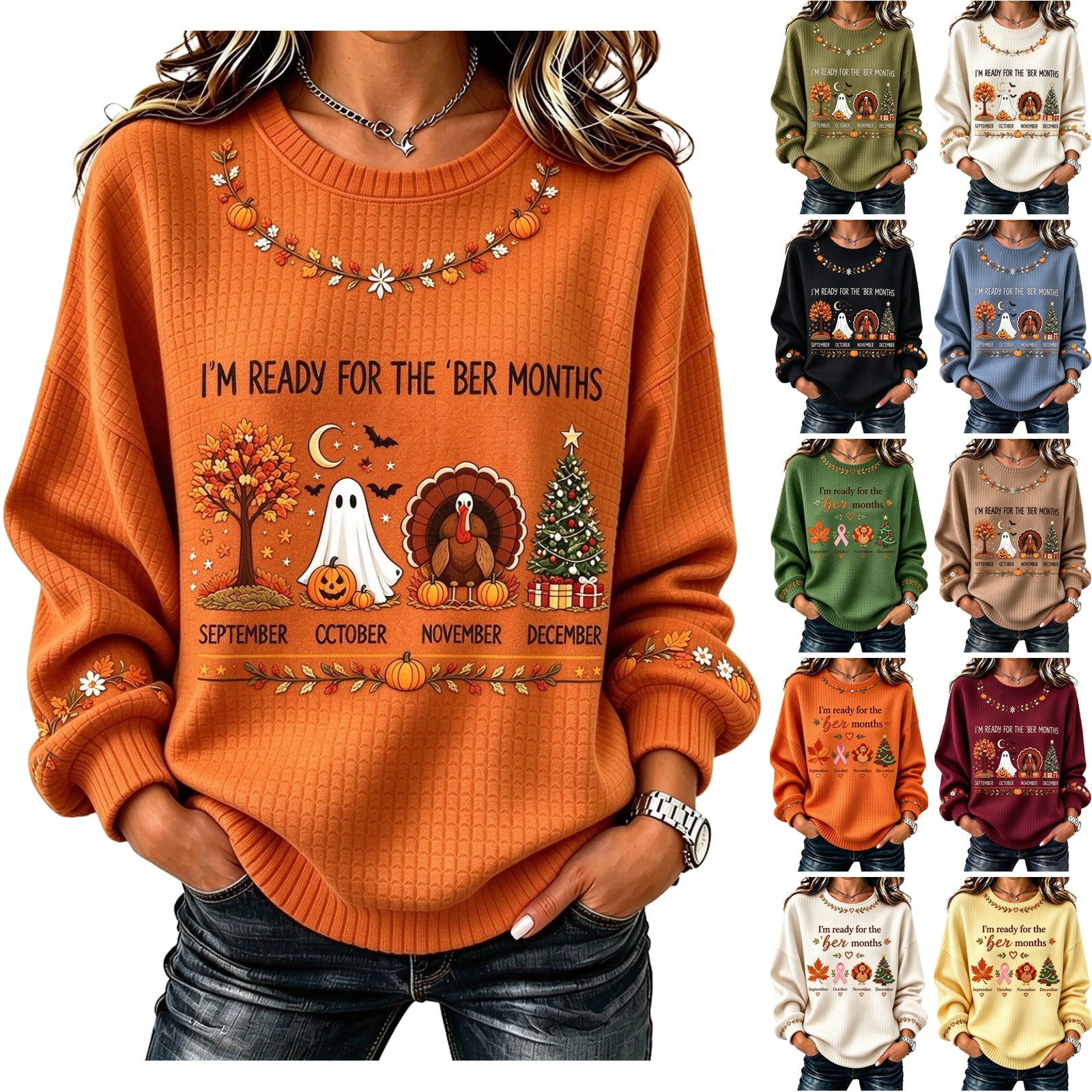 Turky Pentry WULMLEO Womens Loose Fit Thanksgiving Sweatshirts Comfy Crewneck Waffle ...