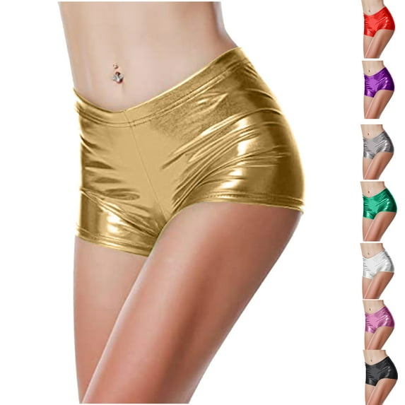 WULMLEO Women's Shiny Metallic Booty Shorts Rave Festival Dance Bottoms for Costume Gold S