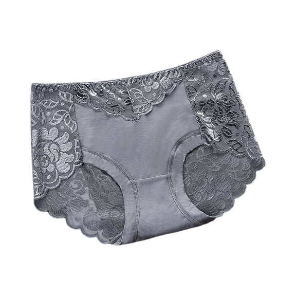 WULMLEO Womens Mid-rise Lace Panties Sexy Back Cutout Markless Belly Briefs Bow Tie Underpants Modal Underwear Gray XL