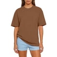 thumbnail image 1 of WULMLEO Womens Oversized Short Sleeve T Shirts Trendy Crew Neck Loose Workout Tee Casual Summer Tops Cotton Brown XL, 1 of 4