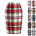 thumbnail image 1 of WULMLEO Womens Plaid Pencil Skirt Fall Winter High Waisted Slit Bodycon Knee Length Midi Skirt Red M, 1 of 4