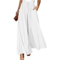 thumbnail image 1 of WULMLEO Womens Plus Size Wide Leg Pants Casual Elastic High Waist Flowy Pants Drawstring Palazzo Pants with Pockets White XL, 1 of 6