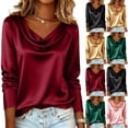 thumbnail image 1 of WULMLEO Womens Satin Blouse Cowl Neck Draped Silky Long Sleeve Dressy Tops Fall Trendy Fashion Business Casual Outfit Wine S, 1 of 4