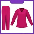 thumbnail image 1 of WULMLEO Womens Scrub Sets 2 Piece V Neck Petite Scrubs Outfits Stretch Long Sleeve Fashion Nurse Uniform Shirts and Joggers Soft Comfortable Casual Medical Nursing Workwear Hot Pink XL, 1 of 5