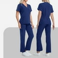 thumbnail image 1 of WULMLEO Womens Scrub Sets 2 Piece V Neck Soft Comfortable Scrubs Outfits Petite Short Sleeve Trendy Nursing Workwear Shirts and Joggers Stretch Spring Medical Nurse Uniform Navy L, 1 of 4