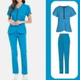 thumbnail image 1 of WULMLEO Womens Scrub Sets 2 Piece V Neck Stretch Scrubs Outfits Medical Short Sleeve Spring Nurse Uniform Tops and Pants Soft Comfortable Fashion Petite Nursing Workwear Sky Blue XL, 1 of 5